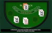 Blackjack casino game table with cards.