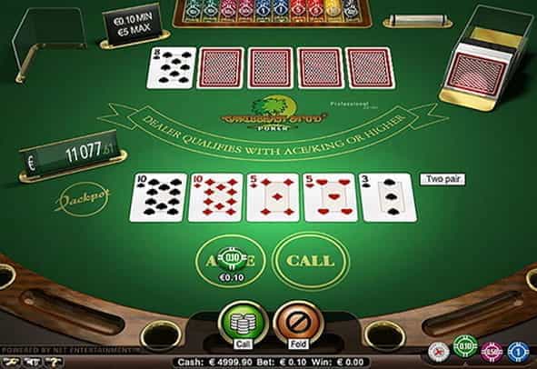 A winning hand in the Caribbean Stud casino poker game.