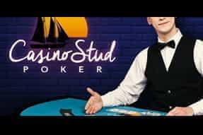 A dealer hosting Casino.com Stud Poker.