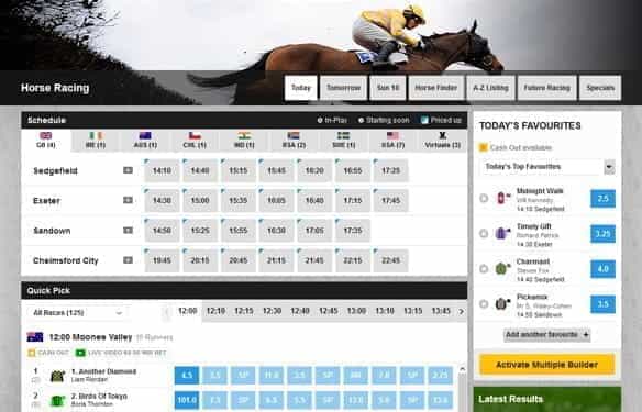 An example overview of horce racing betting options at an online bookmaker