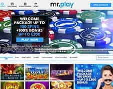 Welcome offer displayed on the front of mr.play website.