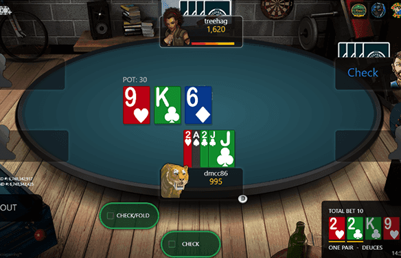 Screenshot showing a Omaha Holdem online casino table