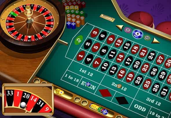 An in-game view of European Roulette from Microgaming, with various bets
