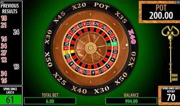 In-game image of Key Bet Roulette game from Scientific Games.