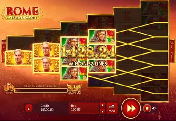 Rome: Caesar's Glory online slot in-game action.