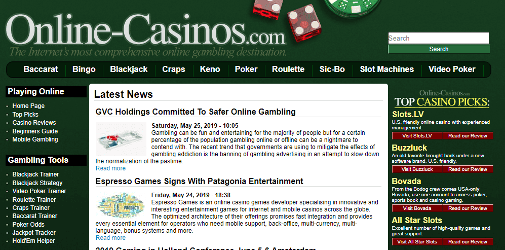 The old news section on Online-Casinos.com.