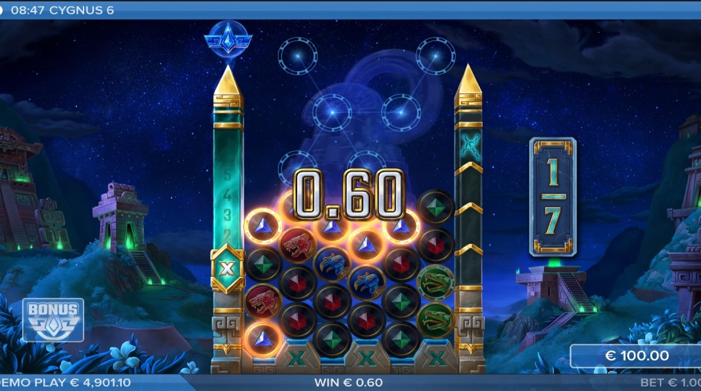 Screenshot from the Free Spins Round of Cygnus 6