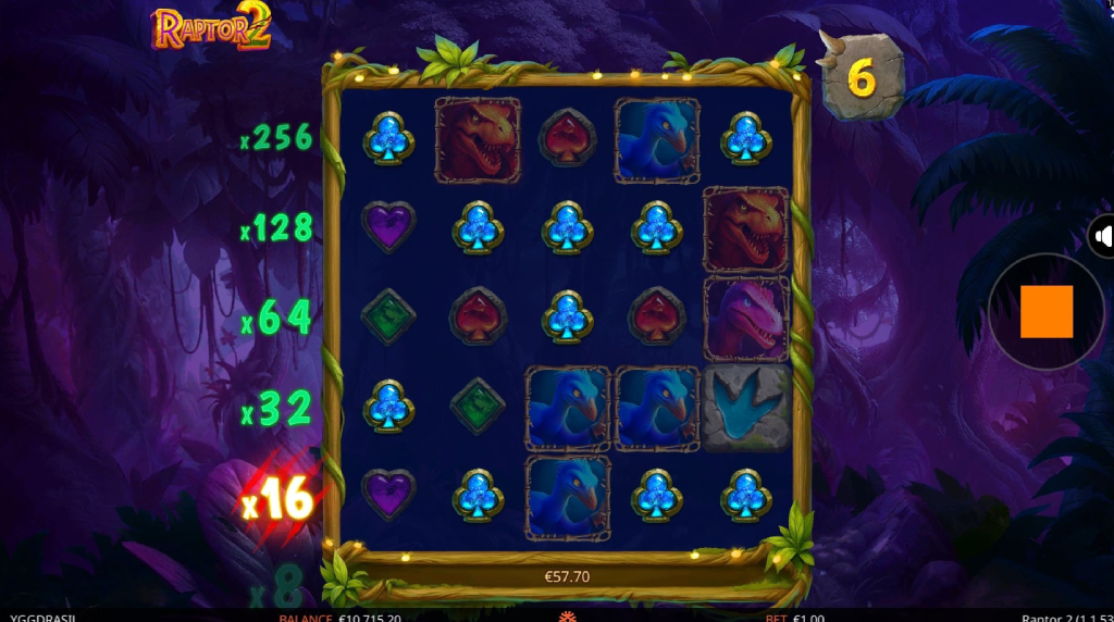 Screenshot from the free spins bonus round of Raptor 2