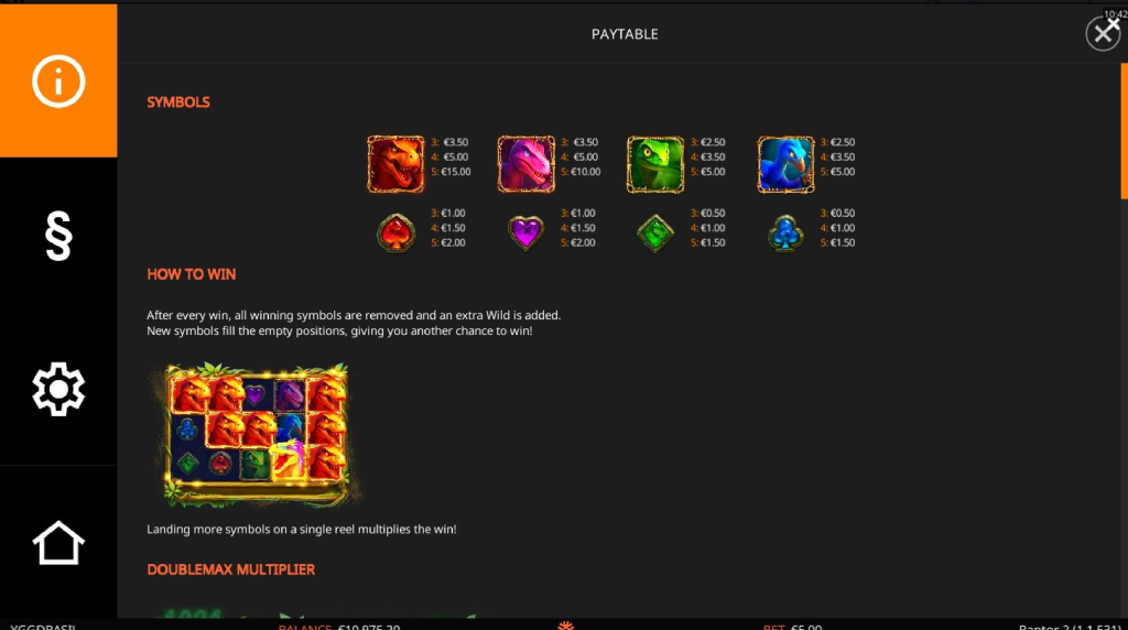 Screenshot from the Paytable of Raptor 2