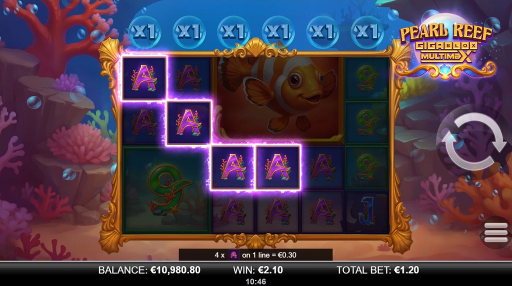 Screenshot from the New Pearl Reef Gigablox Multimax Slot by Reelplay