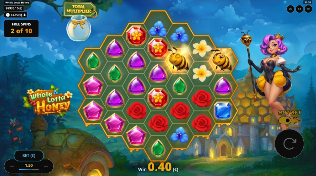 Screenshot from the Free Spins Feature of Whole Lotta Honey
