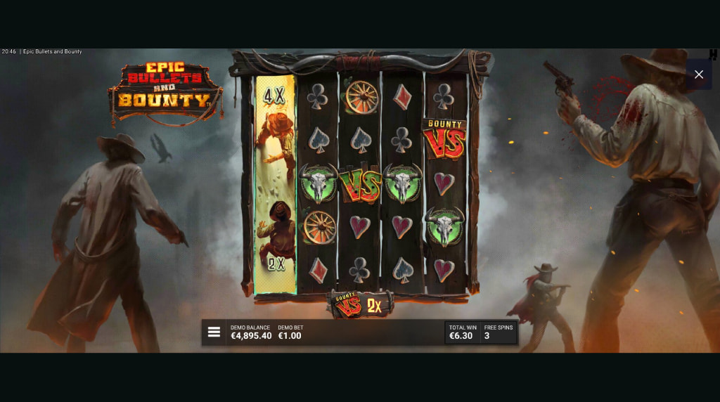 Screenshot from the True Grit Free Spins Feature of Epic Bullets and Bounty