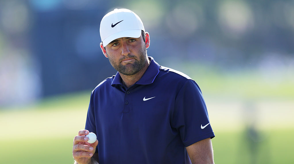 Scottie Scheffler reacts after a birdie on the 14th green during the final round of the 2025 PGA Championship.