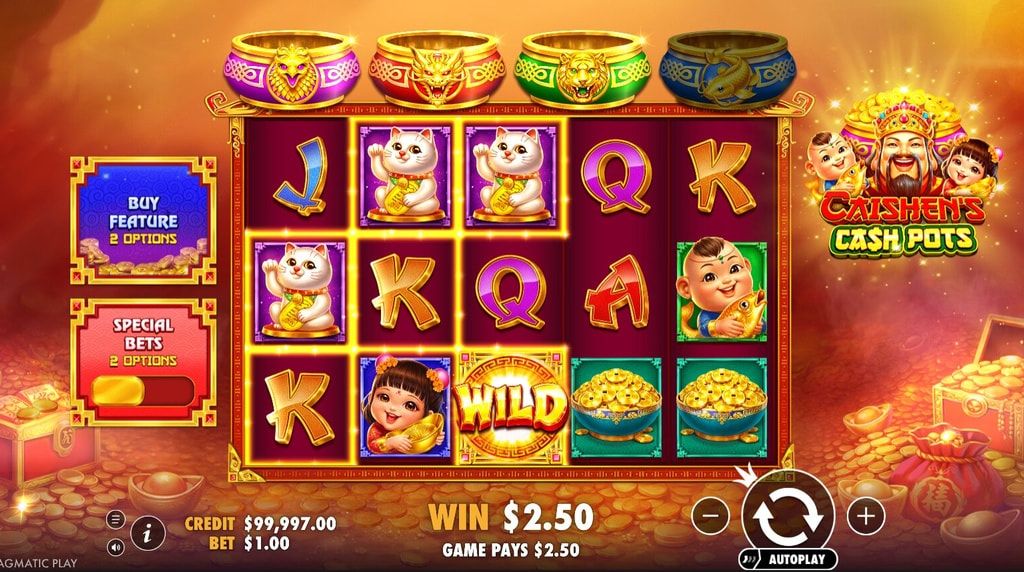 Screenshot from the New Caishen's Cash Pots Slot by Pragmatic Play