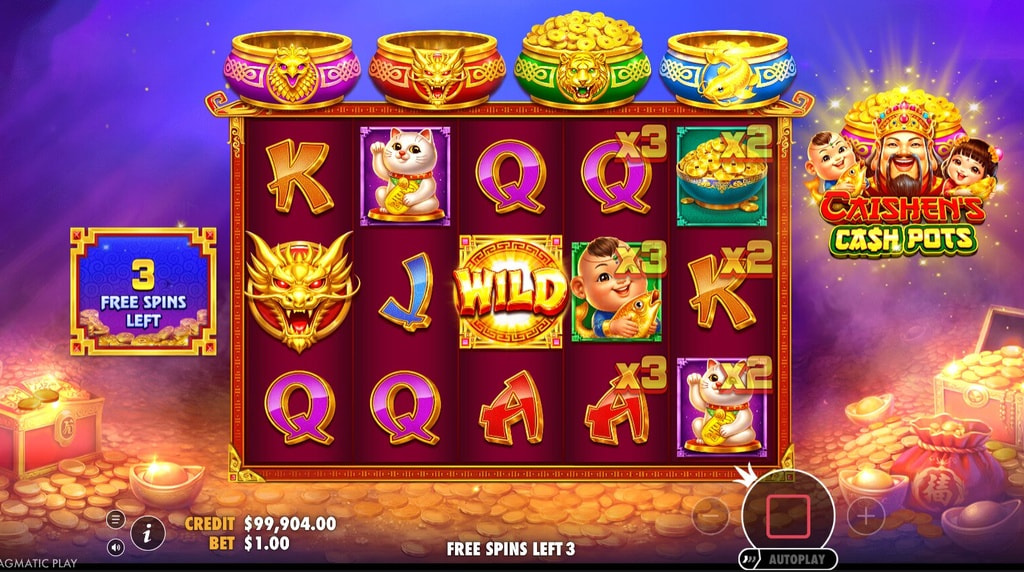 Screenshot from the Free Spins Round of Caishen's Cash Pots
