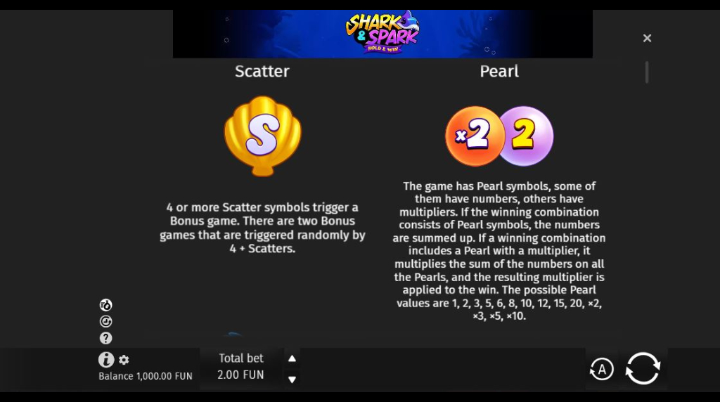 Screenshot from the Paytable of Shark & Spark