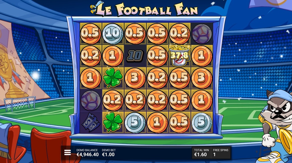 Screenshot from the Luck of the Fan Free Spins Round of Le Football Fan