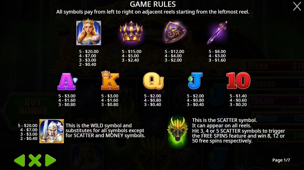 Screenshot from the Paytable of Sleeping Dragon Ultra Dark