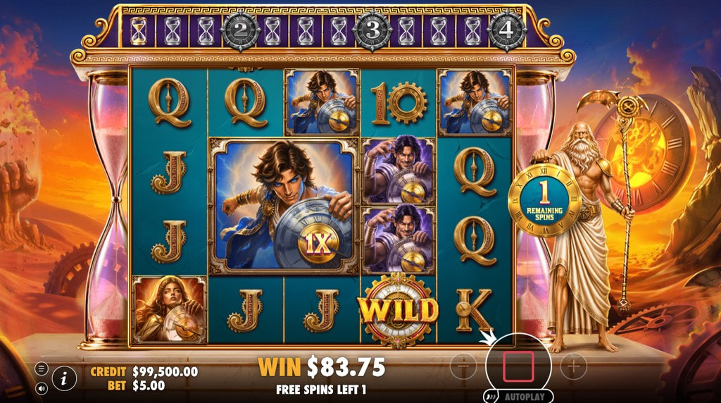 Screenshot from the free spins bonus of Chronos Sands of Eternity