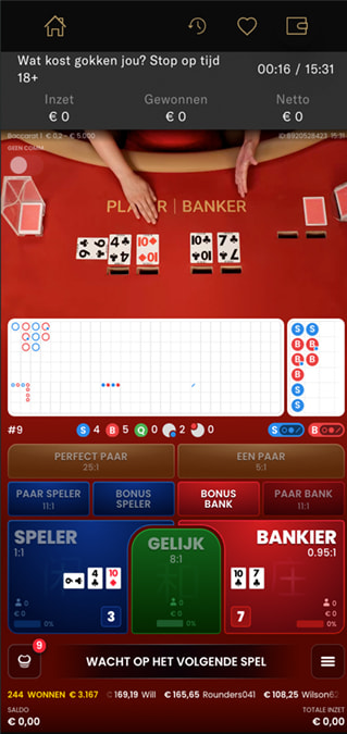 Live Dealer Baccarat tafel bij BetMGM Casino