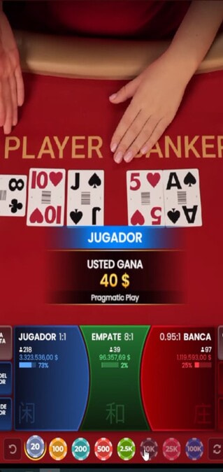 Captura de Baccarat Live de Pragmatic Play en bet365, probado para Argentina.