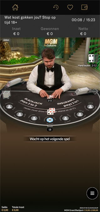 MGM Grand Live Blackjack studio bij BetMGM