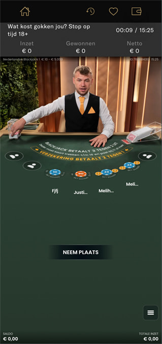 Nederlandse Live Blackjack tafel bij BetMGM