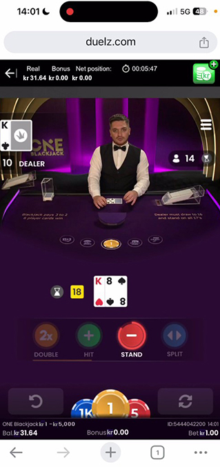 Screenshot From ONE Blackjack, Tested for Denmark.