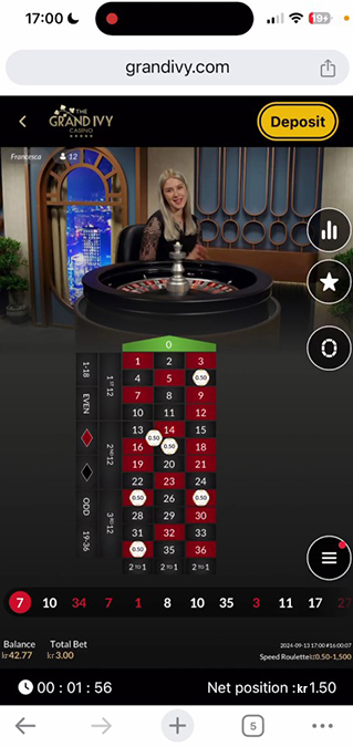 Screenshot From Speed Roulette, Tested for Denmark.