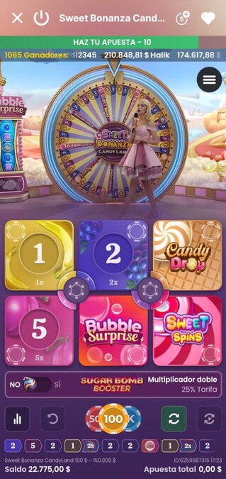 Captura de Sweet Bonanza CandyLand de Pragmatic Play, game show en vivo, probado para Argentina.