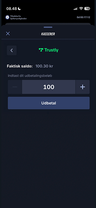 Trustly udbetaling på Betinia – direkte til bankkonto.