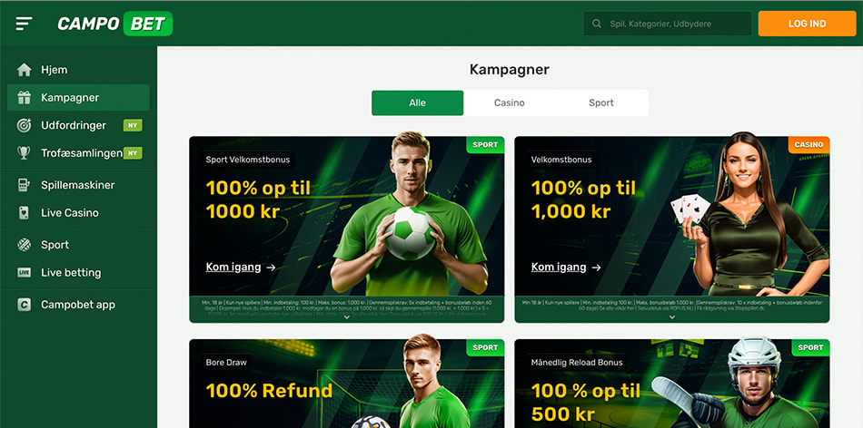 Du kan både få loyalitetsprogram og velkomstbonus på CampoBets kampagneside.