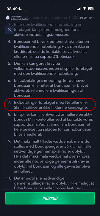 Aktivering af velkomstbonus med Trustly hos CampoBet.