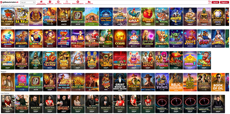 Spilleautomaten.dk spiludvalg med mange slots