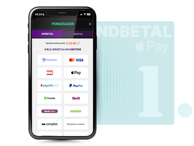 Betalingssiden på et casino, hvor du kan vælge Apple Pay som metode.