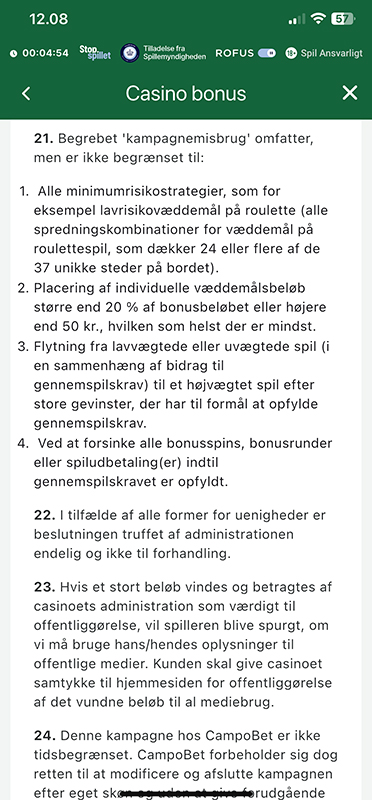 Kampagnemisbrug i bonusbetingelser på CampoBet