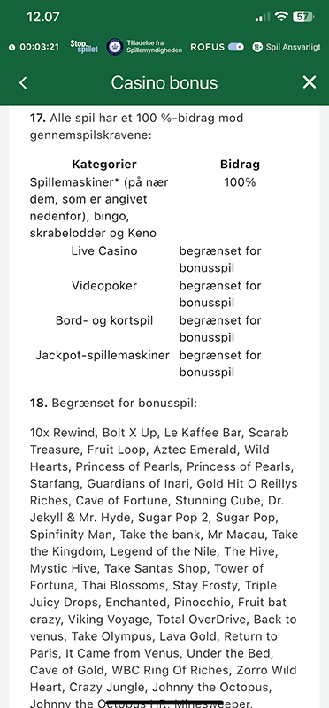 Spilbegrænsninger i bonusbetingelserne på CampoBet