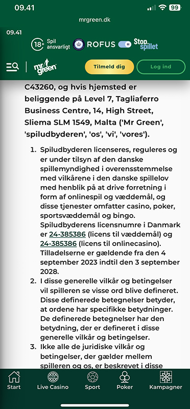 Nummeret, der er givet til Mr Greens licens.