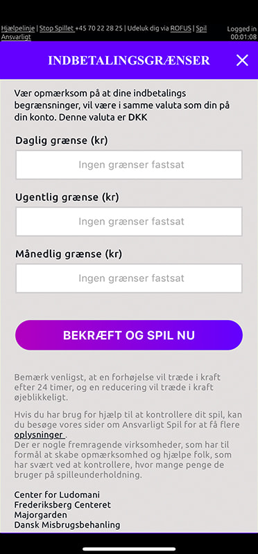 Spilgrænser hos Luna Casino