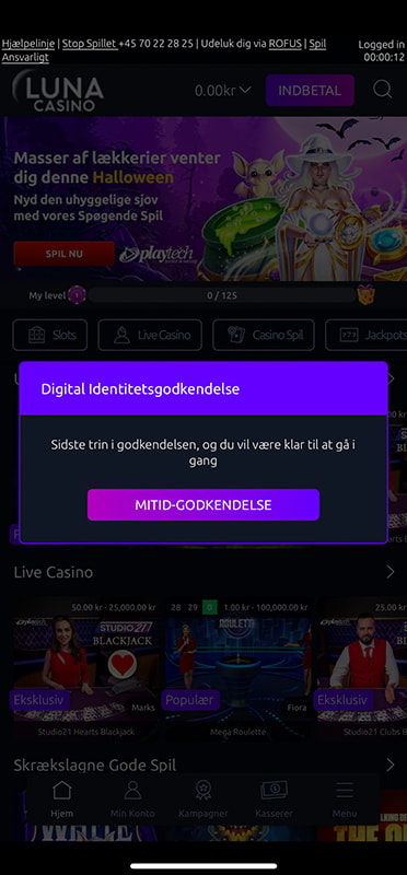 Bekræftelse af identitet hos Luna Casino