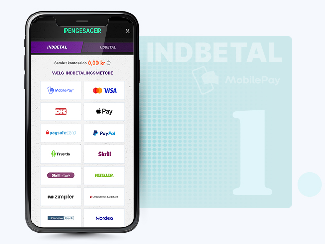 Betalingssiden på et casino, hvor du kan vælge MobilePay som metode.