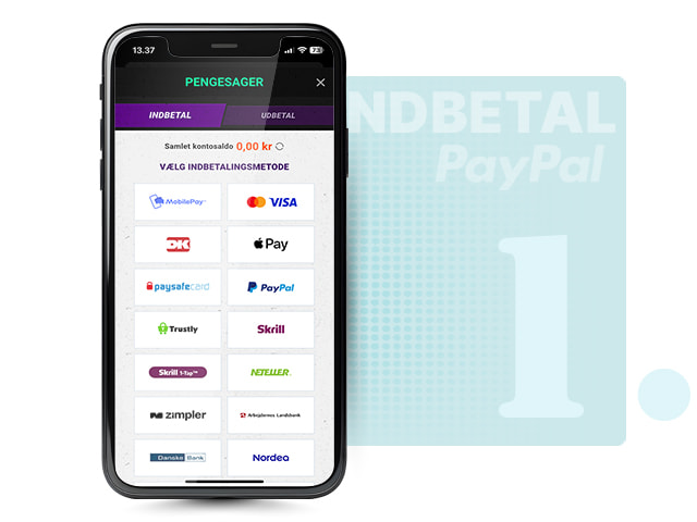 Betalingssiden på et casino, hvor du kan vælge PayPal som metode.