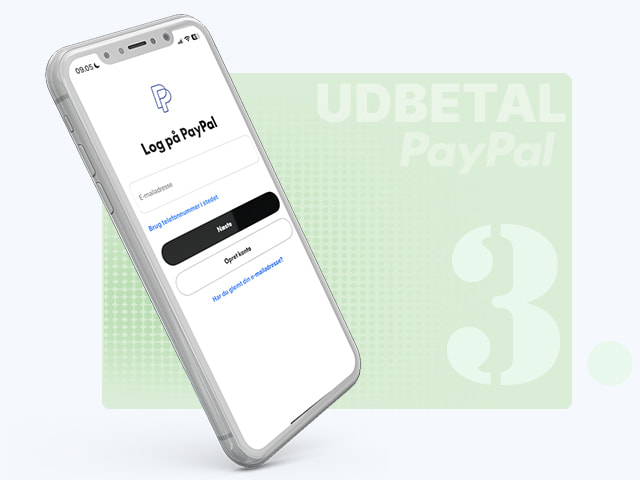 Login-side i PayPal-appen til udbetaling.