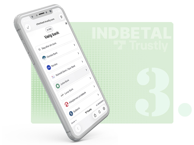 Vælg din bank i Trustly-flowet for at gennemføre indbetalingen.