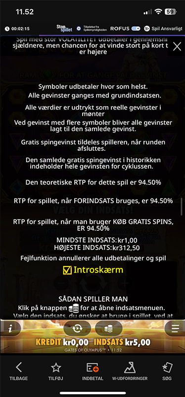 Der er nogle gange andre RTP'er på grundspil og købsfunktion.