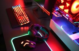 Gamer setup med mus og tastatur.