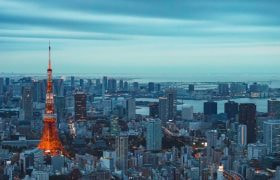 Luftfoto af hovedstadens centrum i japan.