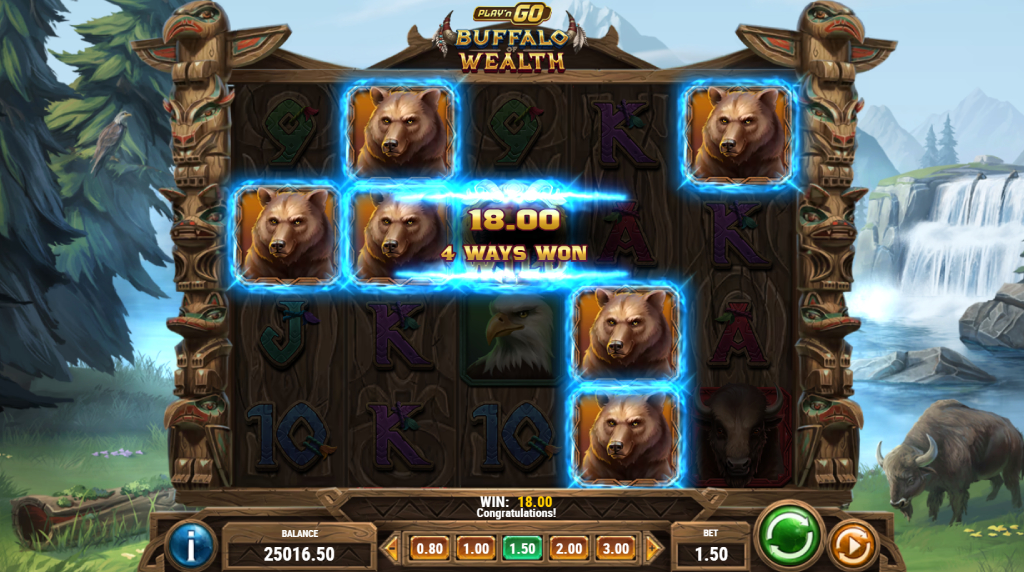 Skærmbillede fra den nye Buffalo of Wealth spilleautomat fra Play’N GO