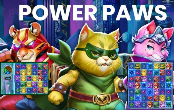 Skærmbillede fra den nye Power Paws spilleautomat fra Push Gaming