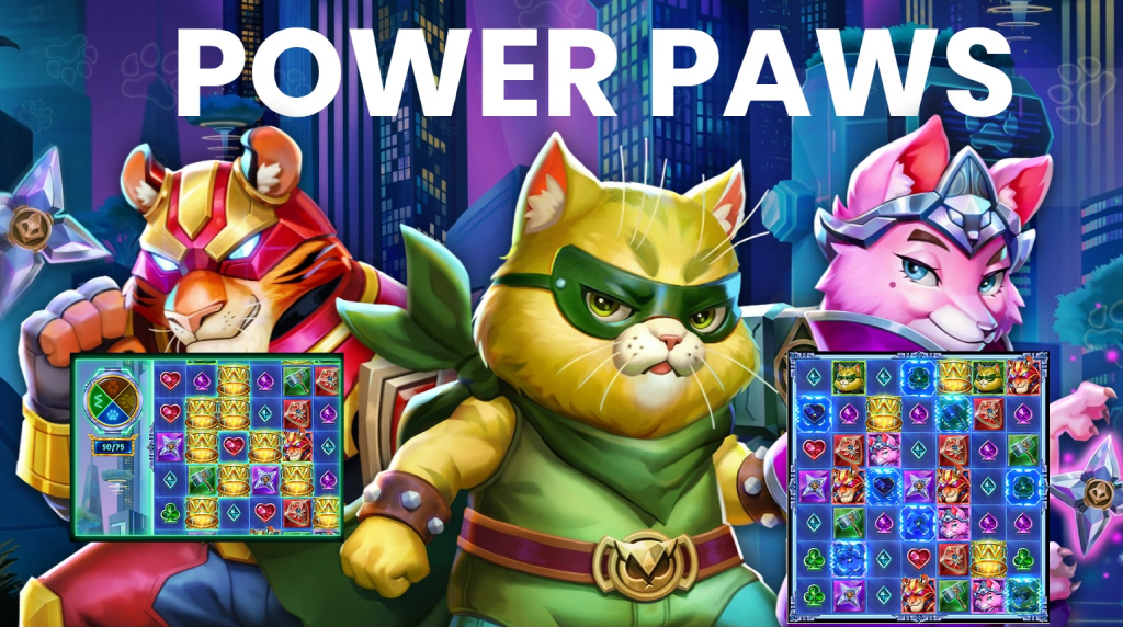 Skærmbillede fra den nye Power Paws spilleautomat fra Push Gaming